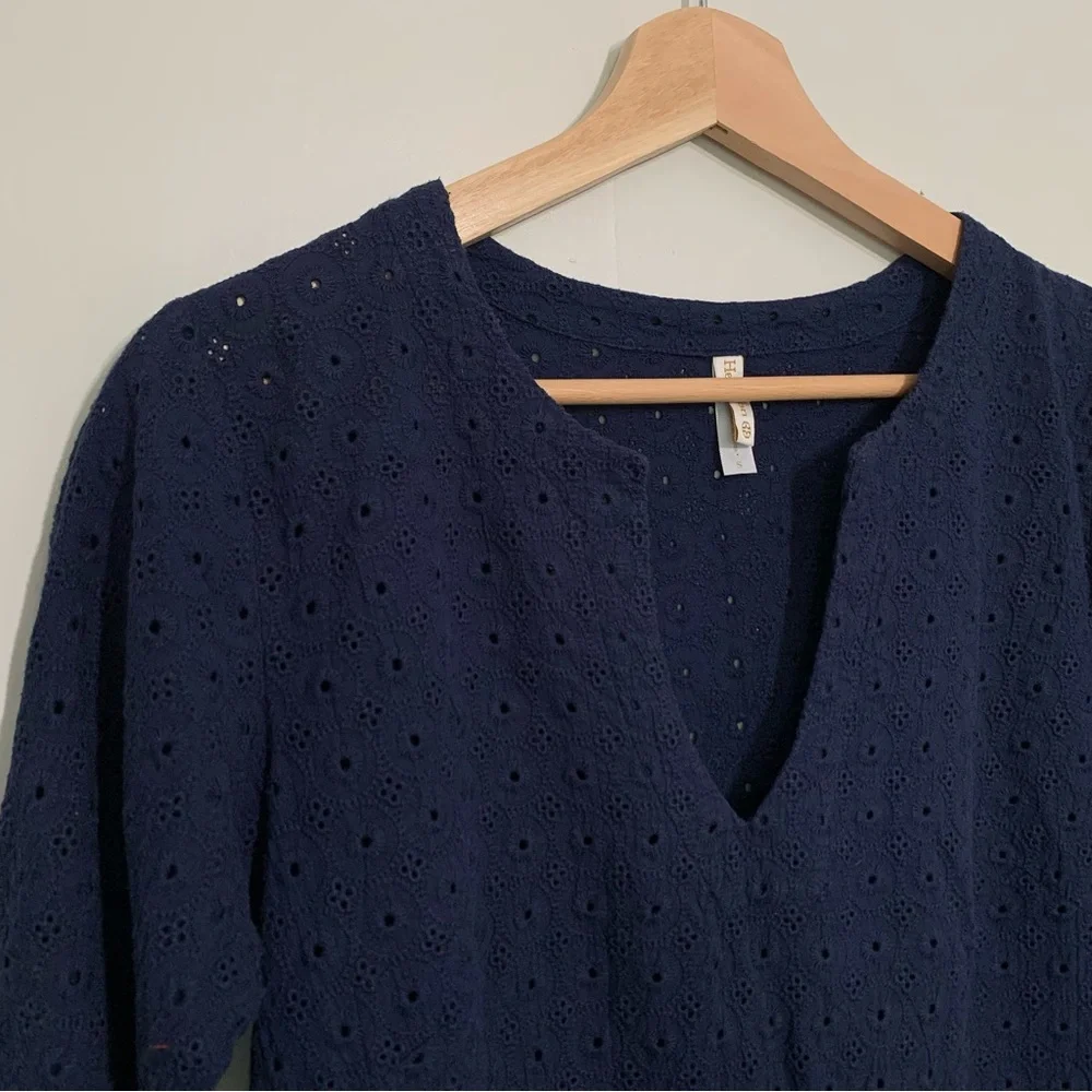 Helen Jon Swimsuit Cover Up Navy Blue Eyelet Small 100% Cotton Resort Wear